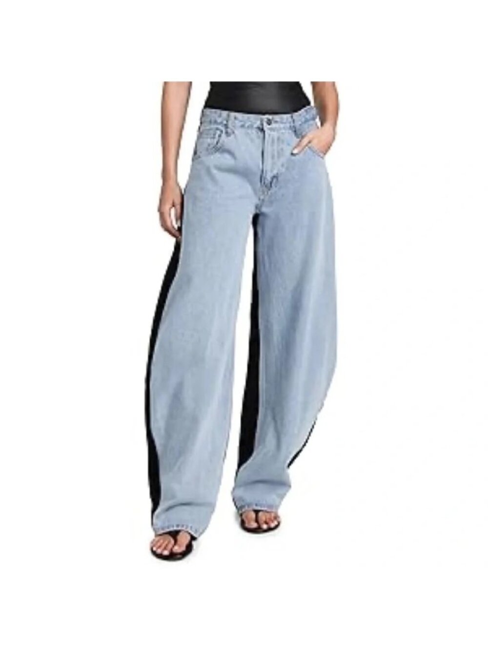 LIONESS Two Tone Horseshoe Barrel Leg Jeans Blue & Black Sz S NWOT